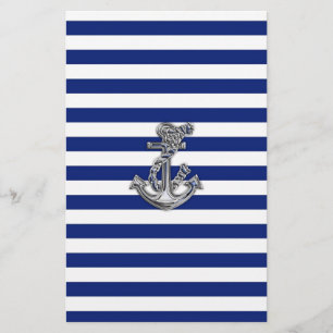 Chrome-achtige-hellingsanker op Nautical Stripes Briefpapier