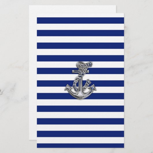 Chrome-achtige-hellingsanker op Nautical Stripes Briefpapier (Voorkant / Achterkant)