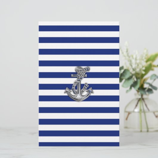 Chrome-achtige-hellingsanker op Nautical Stripes Briefpapier (Staand voorkant)