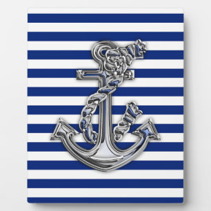 Chrome-achtige-hellingsanker op Nautical Stripes Fotoplaat