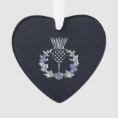 Chrome achtige koolstofvezel print Scottish Thistl Ornament (voorkant)