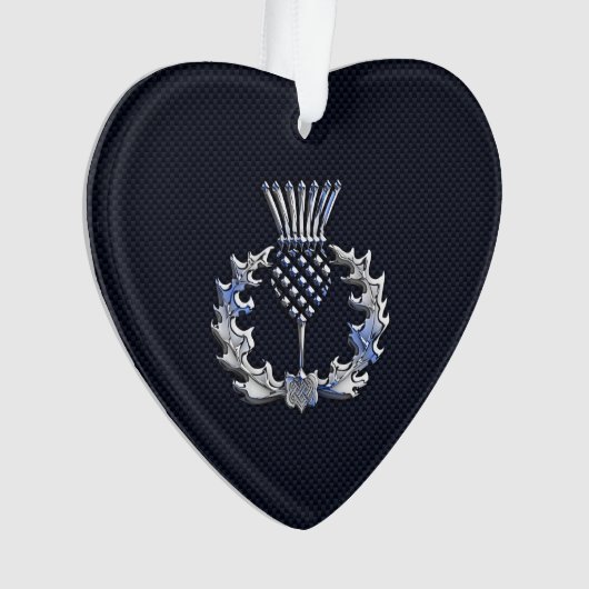 Chrome achtige koolstofvezel print Scottish Thistl Ornament (voorkant)