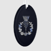 Chrome achtige koolstofvezel print Scottish Thistl Ornament (voorkant)
