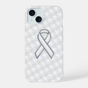 Chrome-achtige witte lintvoorlichting Houndstooth iPhone 15 Hoesje