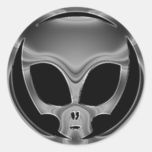 CHROME ALIEN HEAD RONDE STICKER