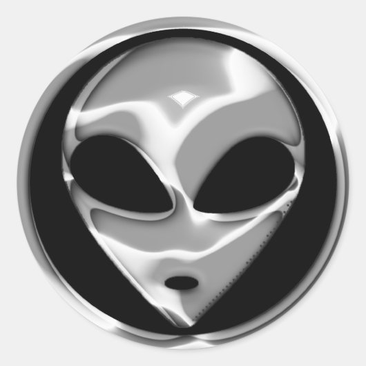 CHROME ALIEN HEAD RONDE STICKER (Voorkant)