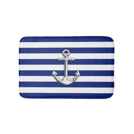Chrome als Anchor Nautical Navy Blue Stripes Badmat (Voorkant)
