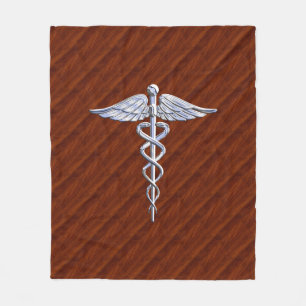Chrome als Caduceus Medical Symbol Mahogany Print Fleece Deken