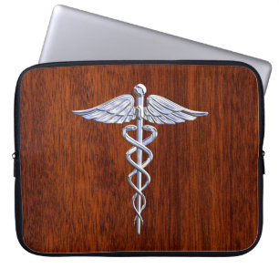 Chrome als Caduceus Medical Symbol Mahogany Print Laptop Sleeve