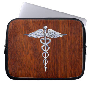 Chrome als Caduceus Medical Symbol Mahogany Print Laptop Sleeve