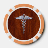 Chrome als Caduceus Medical Symbol Mahogany Print Poker Chips (Achterkant)