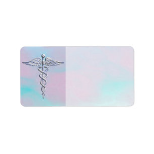 Chrome als Caduceus Medical Symbol Moeder Pearl Etiket