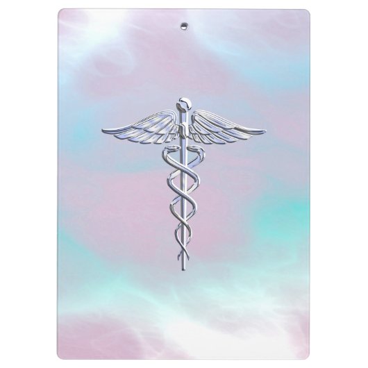 Chrome als Caduceus Medical Symbol Moeder Pearl Klembord (Achterkant)