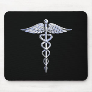 Chrome als Caduceus Medical Symbool Black Decor Muismat