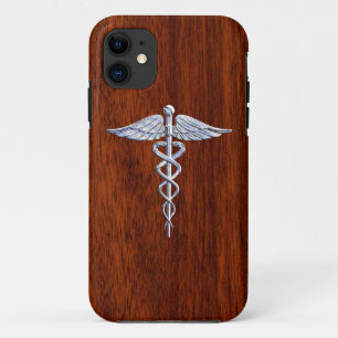 Chrome als Caduceus Medical Symbool Mahogany Decor iPhone 11 Hoesje