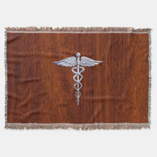 Chrome als Caduceus Medical Symbool Mahogany Style Deken