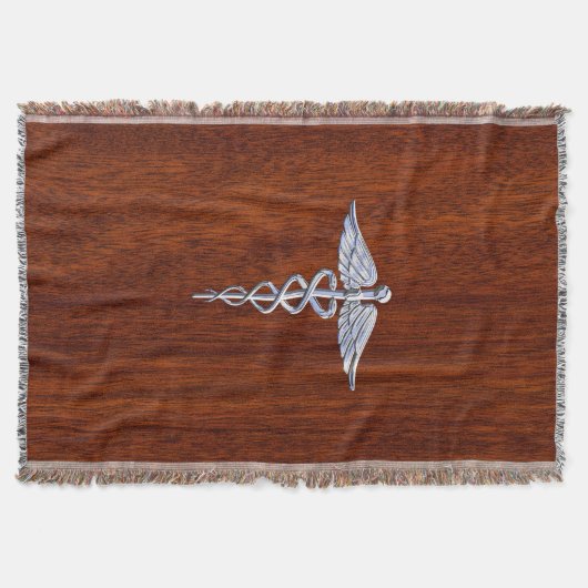 Chrome als Caduceus Medical Symbool Mahogany Style Deken (Voorkant)