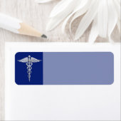 Chrome als Caduceus medisch symbool Navy Blue Deco Etiket (Insitu)