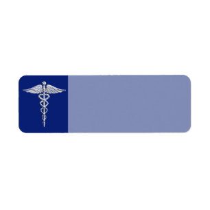 Chrome als Caduceus medisch symbool Navy Blue Deco Etiket
