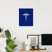 Chrome als Caduceus medisch symbool Navy Blue Deco Poster (Thuiskantoor)