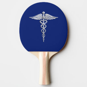 Chrome als Caduceus medisch symbool Navy Blue Deco Tafeltennisbatje