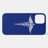 Chrome als Caduceus medisch symbool op Navy Blue Case-Mate iPhone Case (Achterkant (horizontaal))