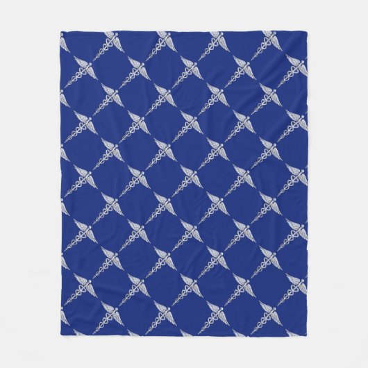 Chrome als Caduceus medisch symbool op Navy Blue Fleece Deken (Voorkant)