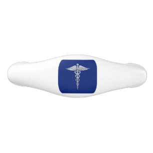 Chrome als Caduceus medisch symbool op Navy Blue Keramische Ladegreep