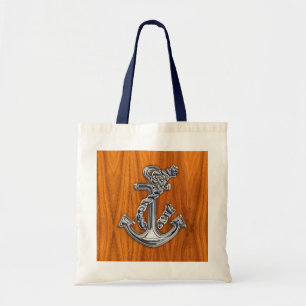 Chrome als een hellingsanker op Teak Veneer Style Tote Bag