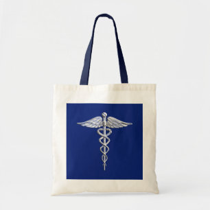 Chrome als het medische symbool van Caduceus op bl Tote Bag