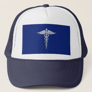 Chrome als het medische symbool van Caduceus op bl Trucker Pet
