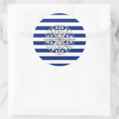 Chrome als kompas op de Nautical Stripes Ronde Sticker (Tas)