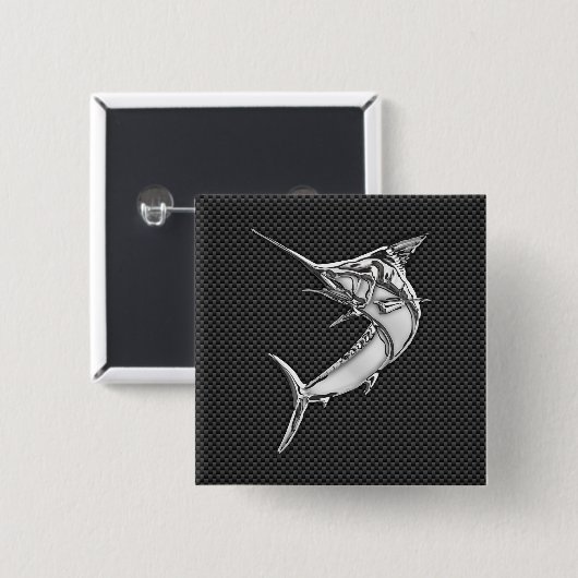 Chrome als Marlijn op Koolstofvezel Vierkante Button 5,1 Cm (Voorkant /achterkant)