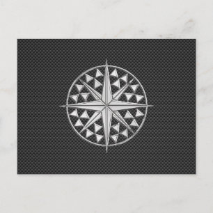 Chrome als Nautical Star Compass op koolstofvezel Briefkaart