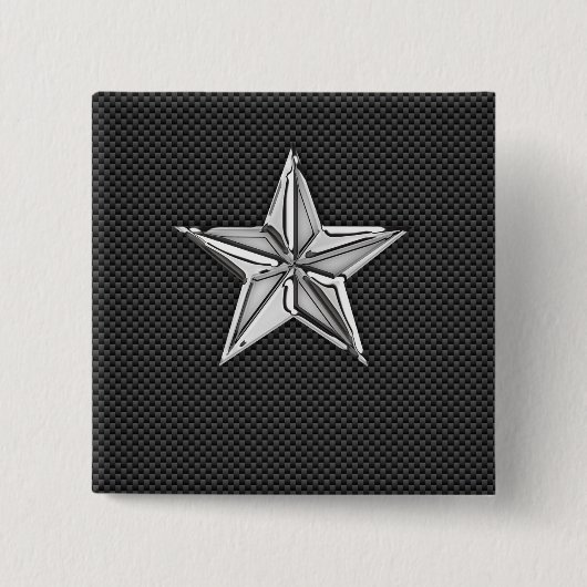 Chrome als Nautical Star op koolstofvezel Vierkante Button 5,1 Cm (Voorkant)