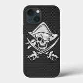 Chrome als Pirate Crossbones Koolstofvezelstijl Case-Mate iPhone Case (Achterkant)