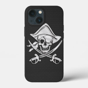 Chrome als Pirate Crossbones Koolstofvezelstijl iPhone 13 Mini Hoesje