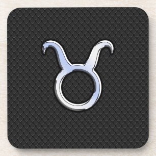Chrome als Taurus Sign on Black Snake Skin Drankjes Onderzetter