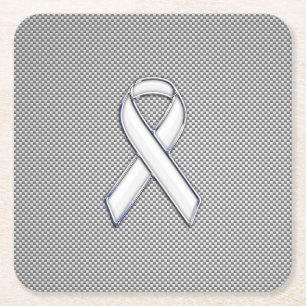 Chrome als White Ribbon Awareness Carbon Fibre Vierkante Kartonnen Onderzetter