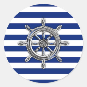 Chrome als wiel op Nautical Stripes Ronde Sticker