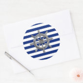 Chrome als wiel op Nautical Stripes Ronde Sticker (Envelop)