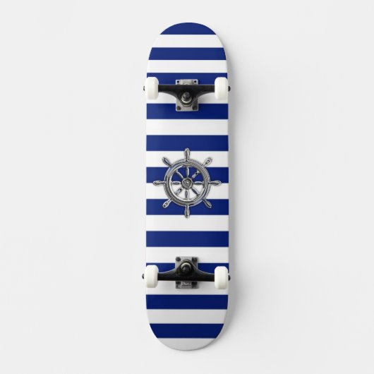 Chrome als wiel op Nautical Stripes Skateboard (Voorkant)