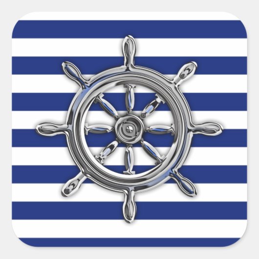 Chrome als wiel op Nautical Stripes Vierkante Sticker (Voorkant)