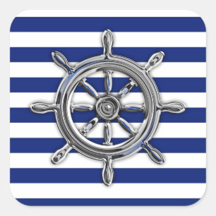 Chrome als wiel op Nautical Stripes Vierkante Sticker