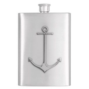 Chrome Anchor Nautical Print Heupfles