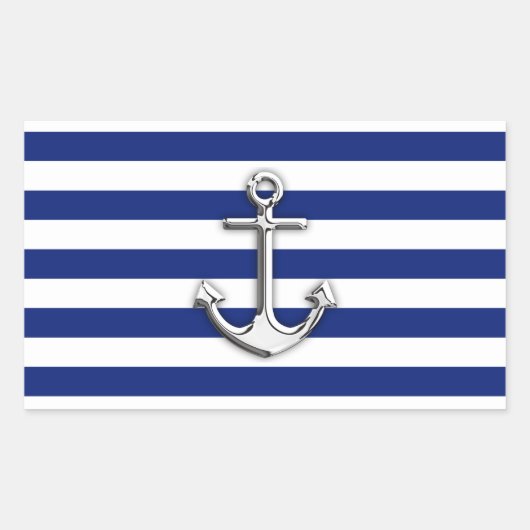 Chrome Anchor op marinestapes Rechthoekige Sticker (Voorkant)