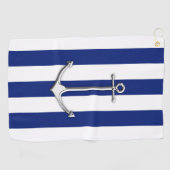 Chrome Anchor op Nautical Navy Blue Stripes Print Golfhanddoek (Horizontaal)