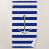Chrome Anchor op Nautical Navy Blue Stripes Print Strandlaken (Voorkant)