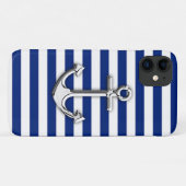 Chrome Anchor op Navy Blue Stripes Decor Case-Mate iPhone Case (Achterkant (horizontaal))