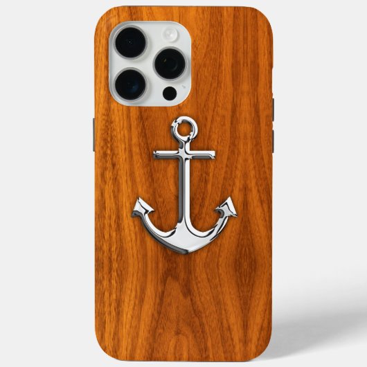 Chrome Anchor op Teak Veneer Style Case-Mate iPhone Case (Achterkant)